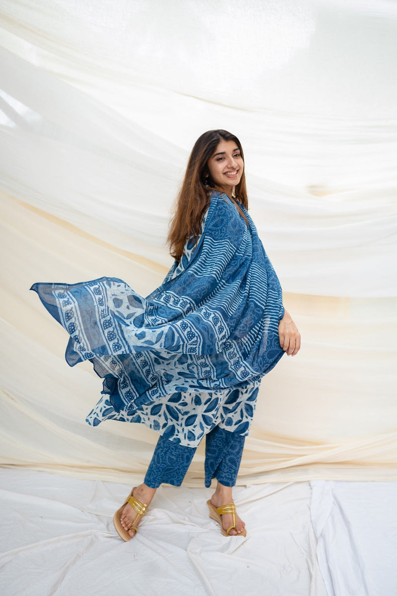 Koshika Dabu Indigo Cotton Kurta Set