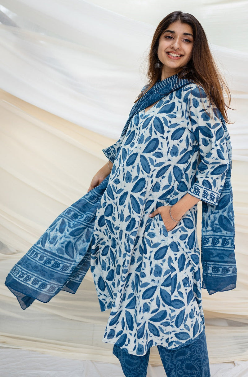Koshika Dabu Indigo Cotton Kurta Set