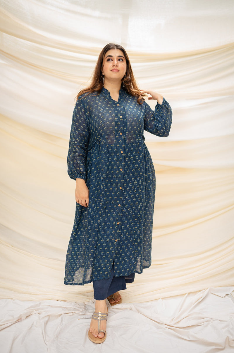 Sheya Ajrakh Indigo Linen Kurta