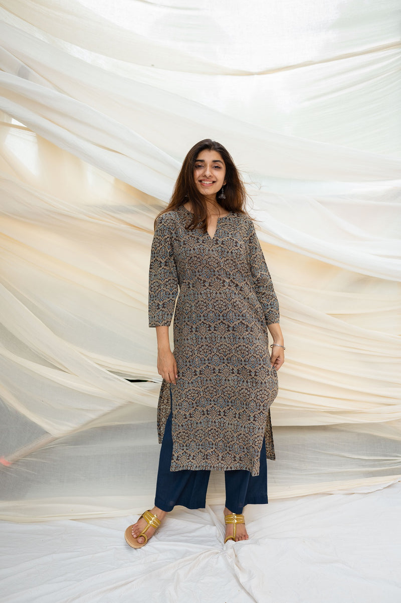 Yatika Ajrakh Brown Cotton Kurta