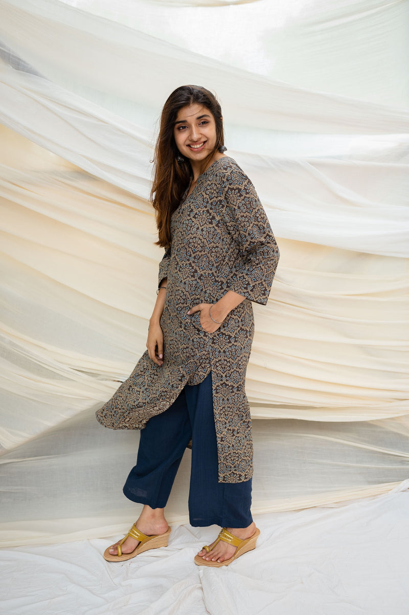 Yatika Ajrakh Brown Cotton Kurta