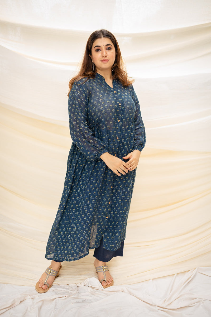 Sheya Ajrakh Indigo Linen Kurta