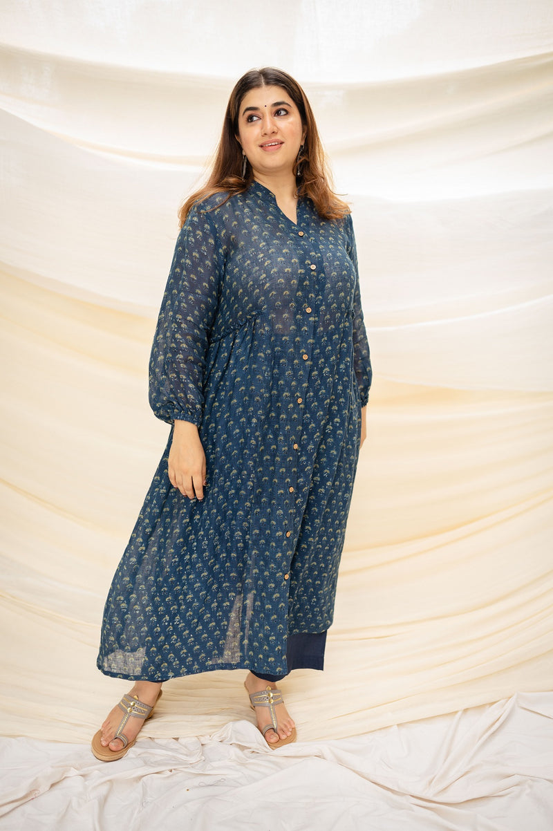Sheya Ajrakh Indigo Linen Kurta
