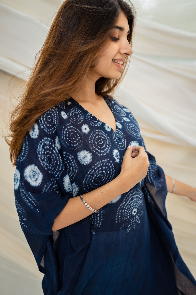 Chavi Shibori Indigo Mul Cotton Kaftan