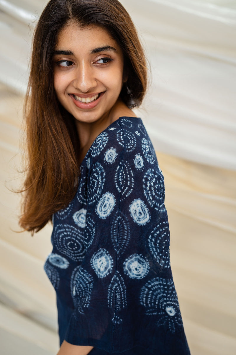 Chavi Shibori Indigo Mul Cotton Kaftan