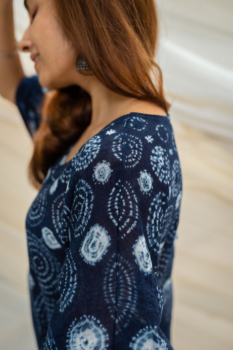 Chavi Shibori Indigo Mul Cotton Kaftan
