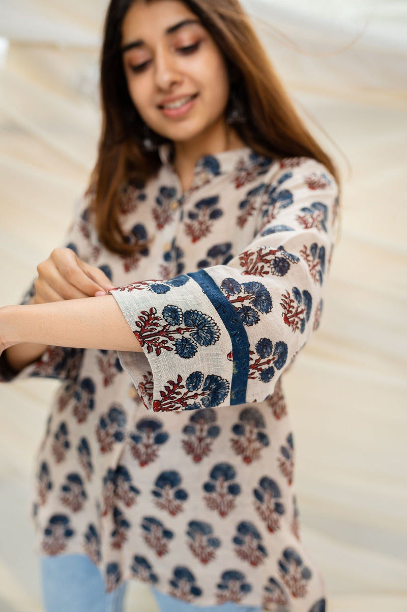 Rohina Ajrakh Beige Linen Short Top