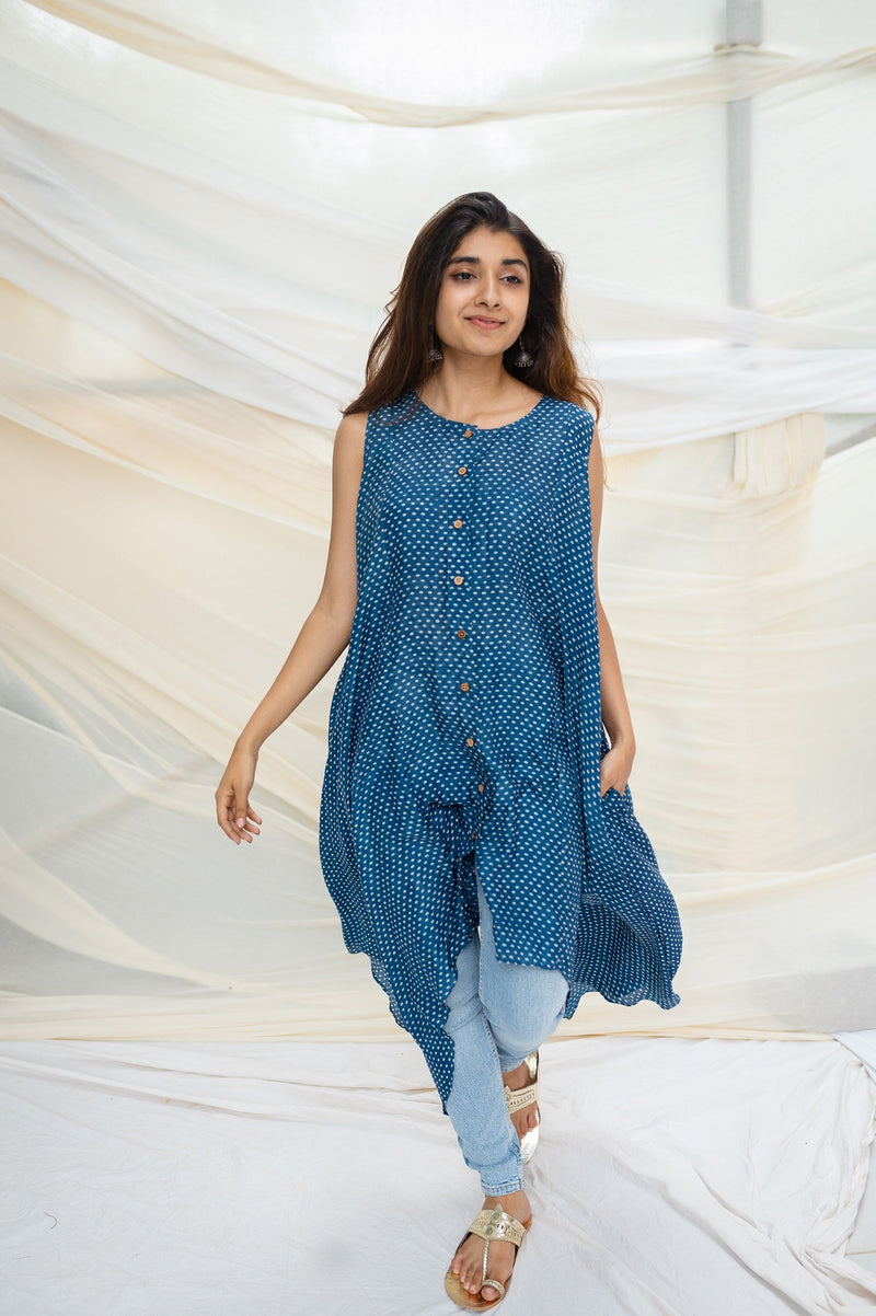 Pari Dabu Indigo Viscose Silk Short Top