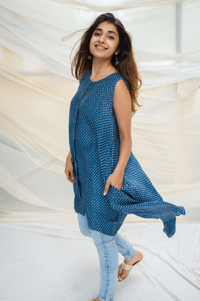 Pari Dabu Indigo Viscose Silk Short Top