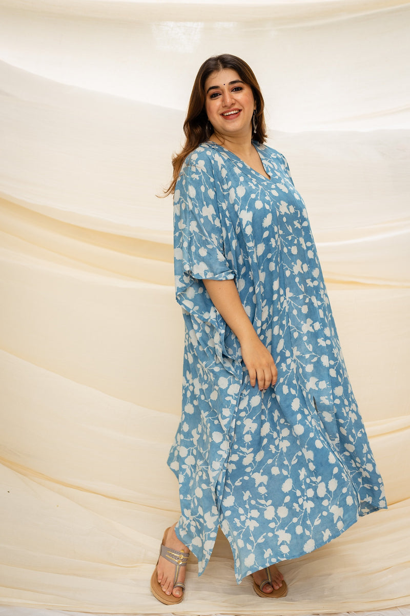 Cera Dabu Blue Cotton Silk Kaftan