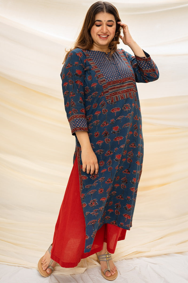 Indian Ethnic Women's Purna Ajrakh Indigo Cotton Patchwork Kurta – THE ...