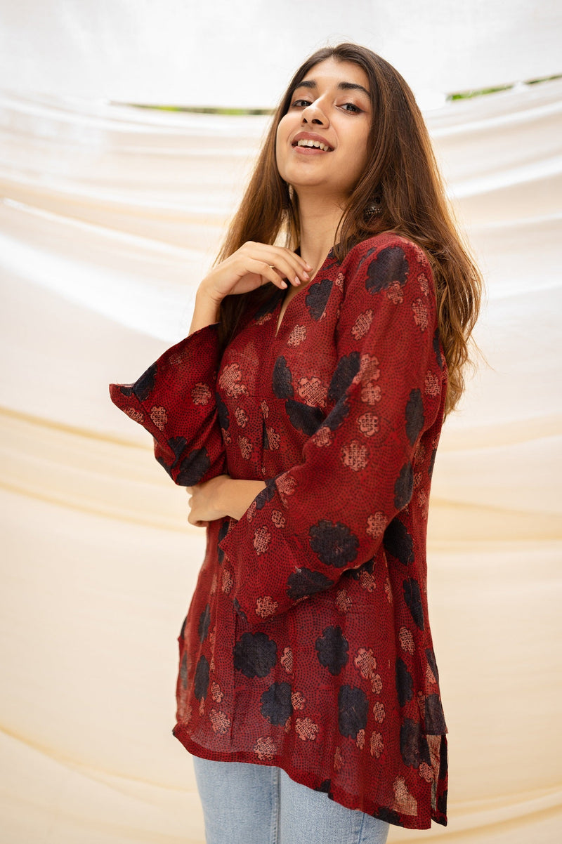 Ambika Ajrakh Madder Linen Short Top
