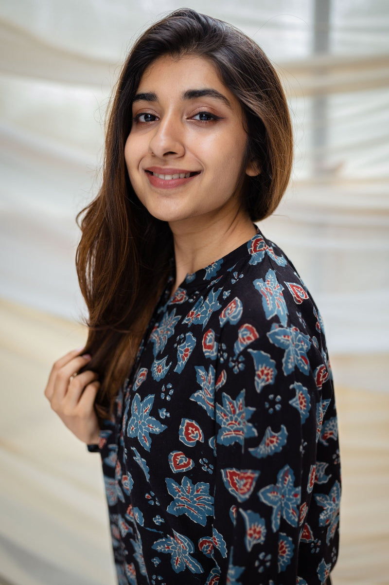 Tara Ajrakh Black Cotton Short Kurta