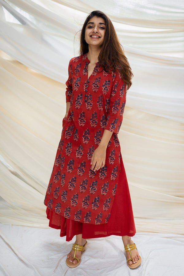Georgette Kurti with Ajrakh Print at Rs.699/Piece in kottayam offer by  Lillie Boutique